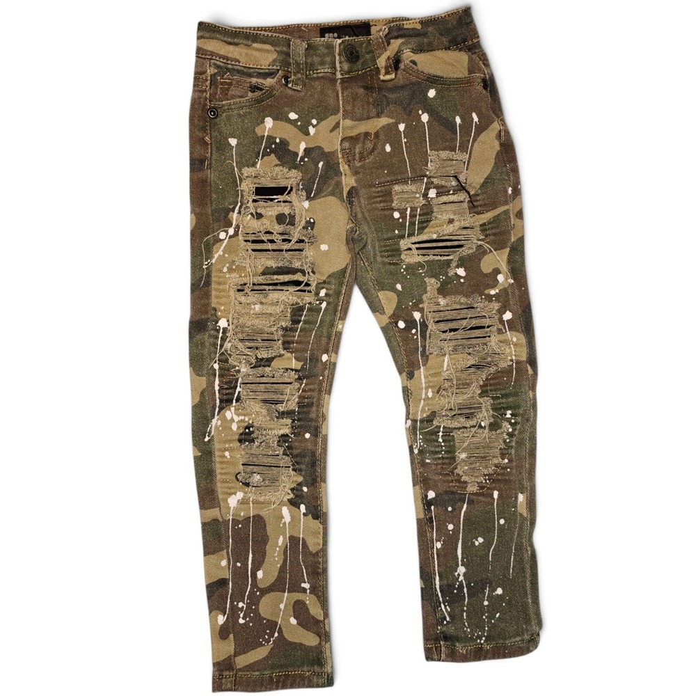 Waimea Distressed Jeans‎ Kids 3T Green Camo Good Paint Splatter Skinny Fit